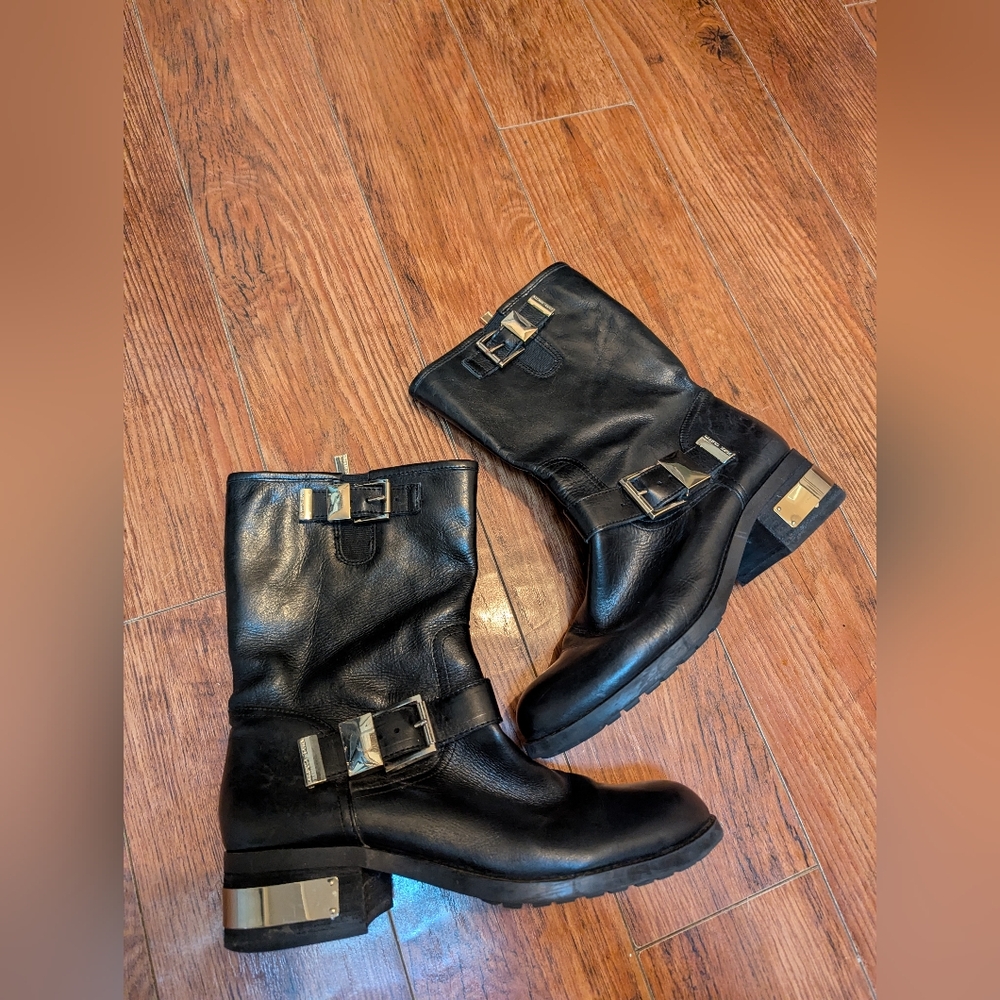 Vince Camuto Black Leather Harness Boots